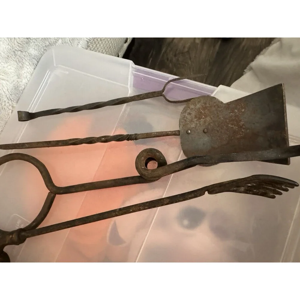 Vintage Hand Forged Wrought Iron Fire Place/ Cooking Lot Lodge Cabin Accessories